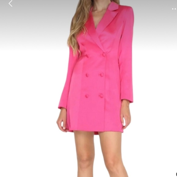 Gorgeous Hot Pink Double Breasted Blazer Dress with Classic Collar  - New XS - Picture 1 of 3